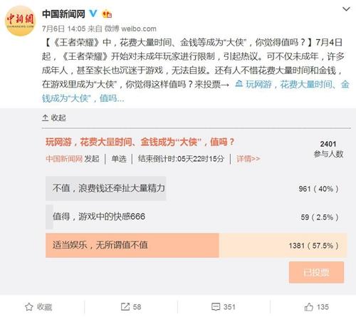 <a target='_blank' href='http://www.chinanews.com/' >中新網(wǎng)</a>在微博上發(fā)起關(guān)于網(wǎng)絡(luò)游戲的問題調(diào)查。