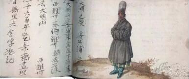 馬來西亞華僑商人興浦的肖像和親筆字。De Vrise, Album Amicorum, 1601年。私人收藏