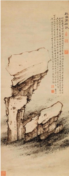 清·高鳳翰 三臺柱石圖 紙本設(shè)色 121×49.5cm 天津博物館藏