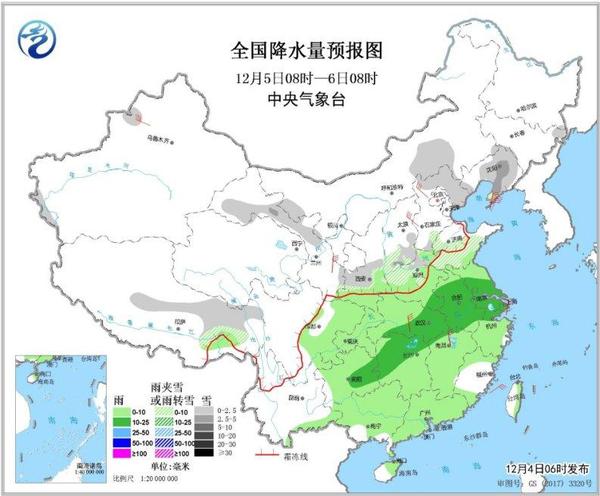 圖2 全國降水量預報圖(12月5日08時-6日08時)